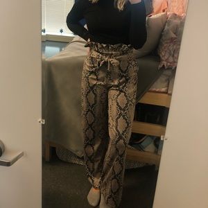 wide leg snakeskin pants with tie